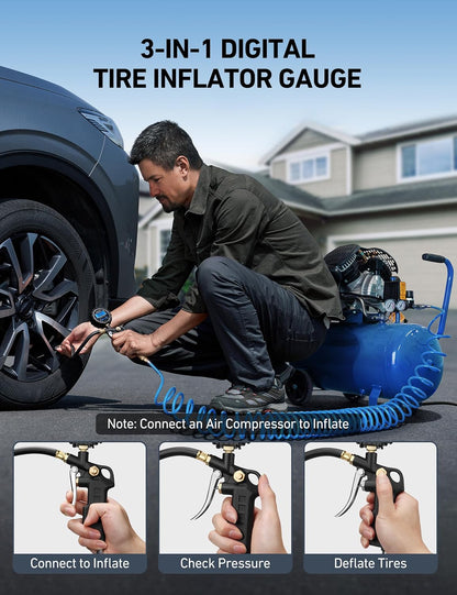 AstroAI Digital Tire Pressure Gauge with Inflator, 3-250 PSI Air Chuck & Compressor Accessories Heavy Duty with Quick Connect