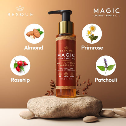 Besque Magic Body Oil, 3.4 FL OZ, After Shower Body Oil For Women, Hydrating Skin Care For Full Body That Plumps