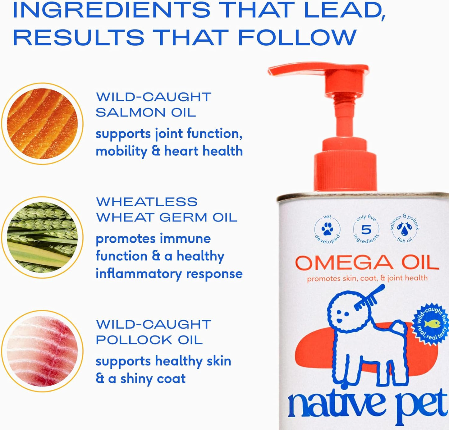Native Pet Omega 3 Fish Oil for Dogs & Cats Wild Alaskan Salmon Oil for Dogs Skin and Coat, Supports
