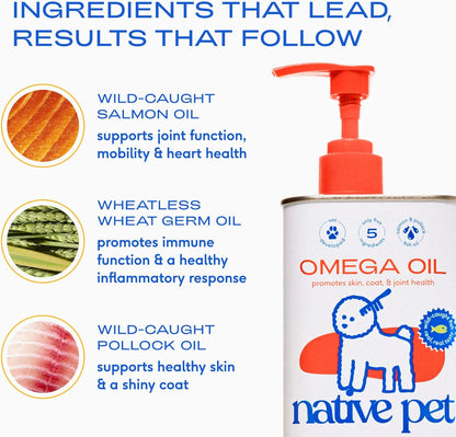 Native Pet Omega 3 Fish Oil for Dogs & Cats Wild Alaskan Salmon Oil for Dogs Skin and Coat, Supports