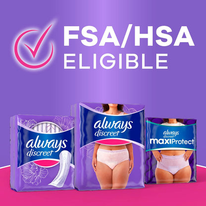 Always Discreet Adult Diapers for Women, Incontinence Underwear, Postpartum Essentials, Disposable Briefs, Max Absorbency, Bladder Leak
