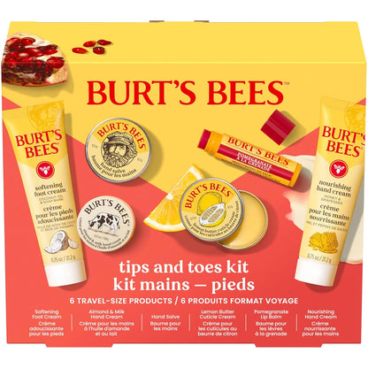 Burt's Bees Gifts Ideas, Tips and Toes Kit, 6 Travel Size Products - Pomegranate Moisturizing Lip Balm, 2 Hand Creams, Foot Cream, Cuticle