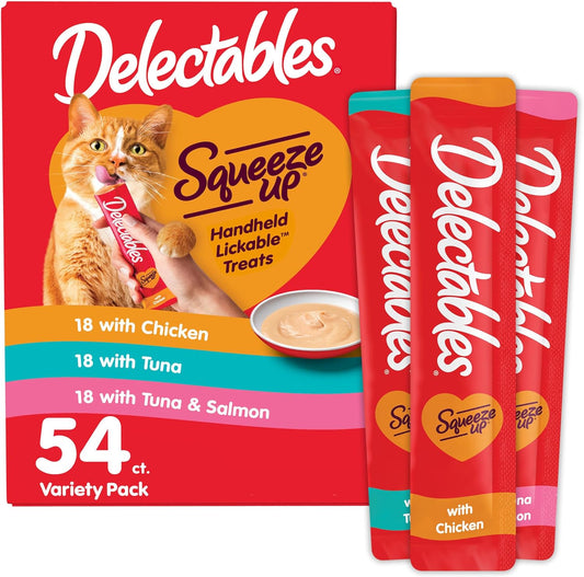 Delectables Squeeze Up Variety Pack, Creamy Squeezable Puree, Lickable Wet Cat Treats, Grain Free, No Added Fillers, No