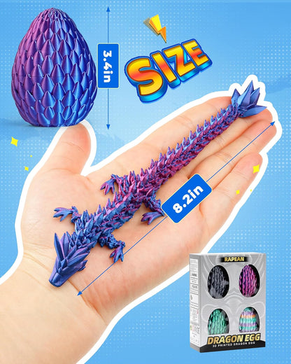 Rapean 8" 3D Printed Dragon Eggs, Easter Basket Stuffers for Kids and Teens, Articulated Dragon Toys for