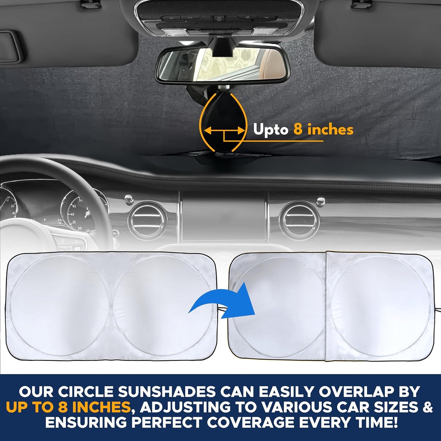EcoNour Car Windshield Sunshade, Blocks 99% Heat & Keeps Interior Cool, Universal Fits Cars, SUVs, Trucks, Automotive Sun