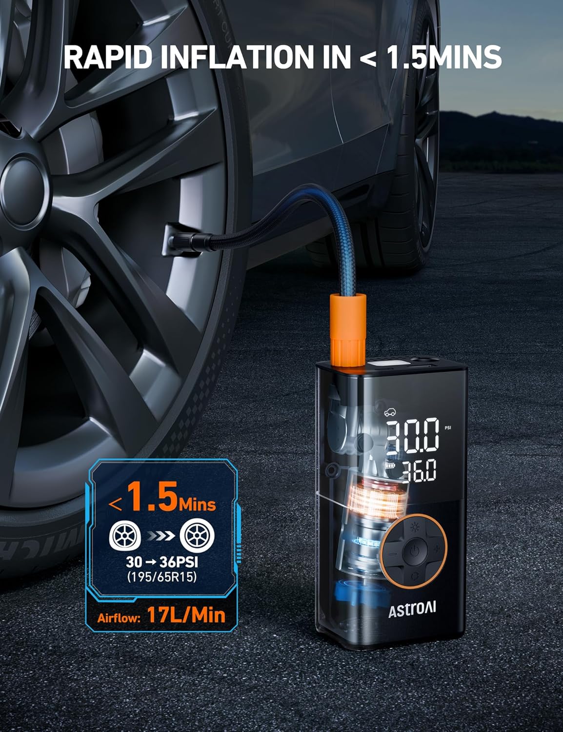 AstroAI L7 Tire Inflator Portable Air Compressor Cordless Mini Bike Pump with Digital Dual Values
