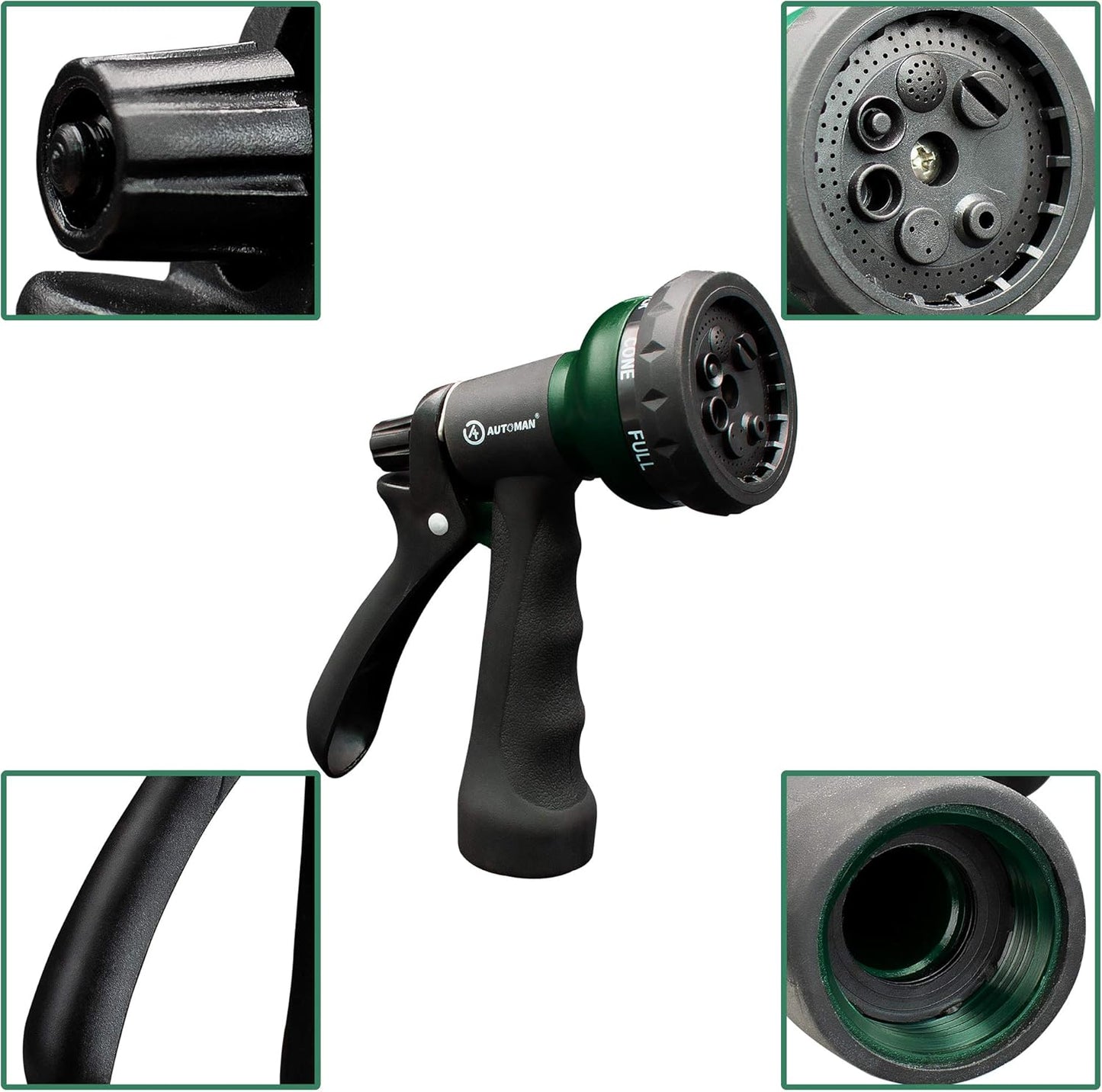 AUTOMAN-Garden-Hose-Nozzle, ABS Water Spray Nozzle with 7 Adjustable Watering Patterns, Slip Resistant for Watering Plants, Lawn&