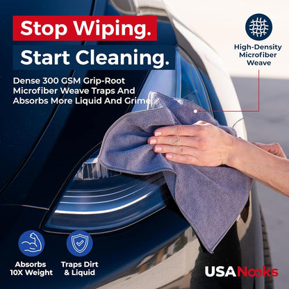 USANOOKS Microfiber Cleaning Cloth Grey - 12 Pcs (12.5"x12.5") - High Performance - 1200