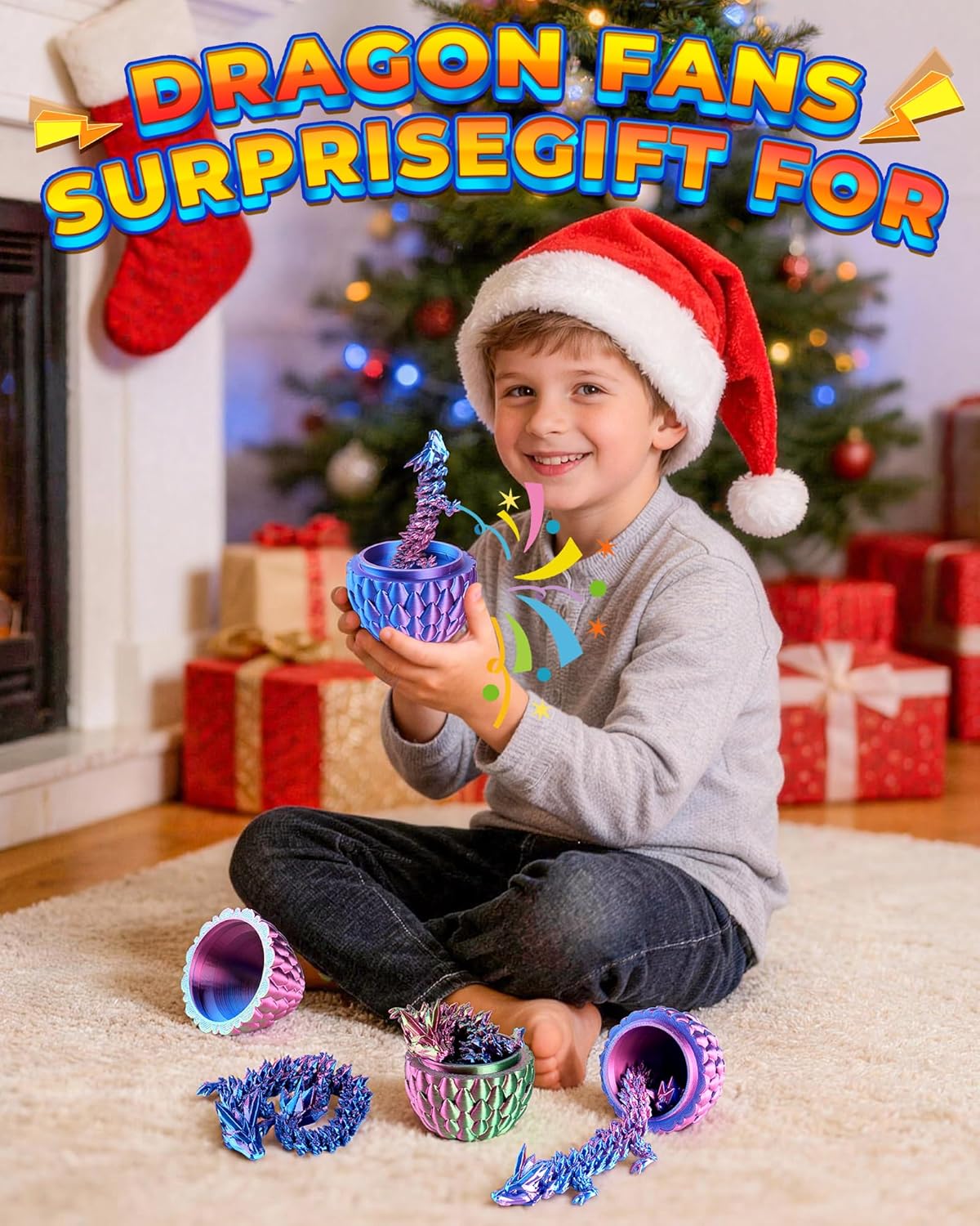 Rapean 8" 3D Printed Dragon Eggs, Easter Basket Stuffers for Kids and Teens, Articulated Dragon Toys for