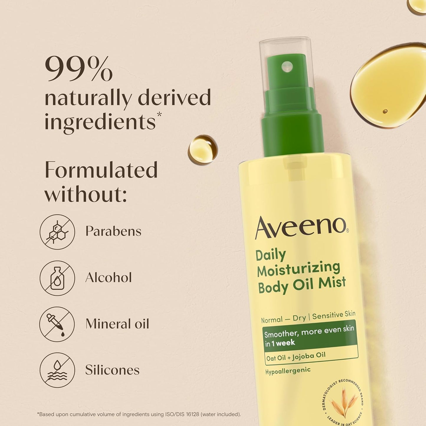 Aveeno Daily Moisturizing Dry Body Oil Mist with Oat & Jojoba Oil for Dry, Rough, Sensitive Skin, Lightweight, Non-Greasy, Body Spray