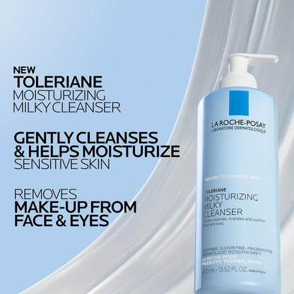 La Roche-Posay Toleriane Moisturizing Milky Cleanser, Gentle Face Cleanser with Glycerin for Dry, Sensitive & Allergy-Prone