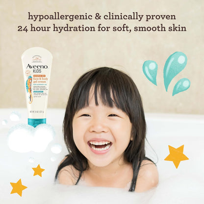 Aveeno Sensitive Skin Face & Body Gel Cream for Kids with Prebiotic Oat, Clinically Proven 24 Hour Hydration for Soft