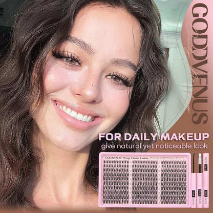 Goddvenus Lash Clusters Kit Wispy Eyelash Clusters Lashes Natural DIY Lash Extension Kit 10-16mm Cluster Eyelash Extensions Kit 300pcs C Curl