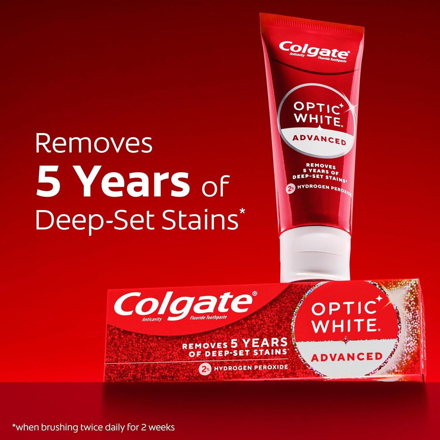 Colgate Optic White Advanced Hydrogen Peroxide Toothpaste, Teeth Whitening Toothpaste Pack, Enamel-Safe Formula, Helps Remove Tea