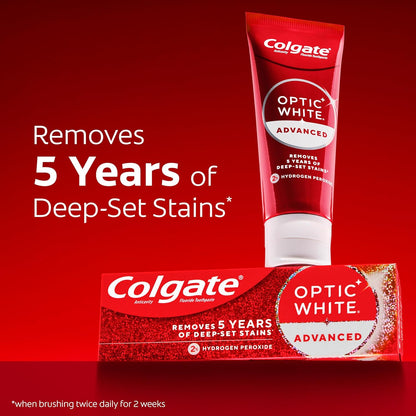 Colgate Optic White Advanced Hydrogen Peroxide Toothpaste, Teeth Whitening Toothpaste Pack, Enamel-Safe Formula, Helps Remove Tea