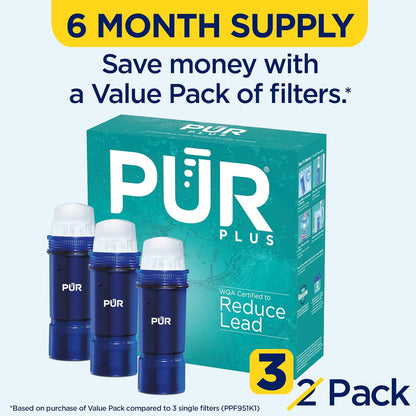 PUR Plus Water Filter Replacement for Pitchers & Dispensers, 6-Month Supply, 3 Count, Blue