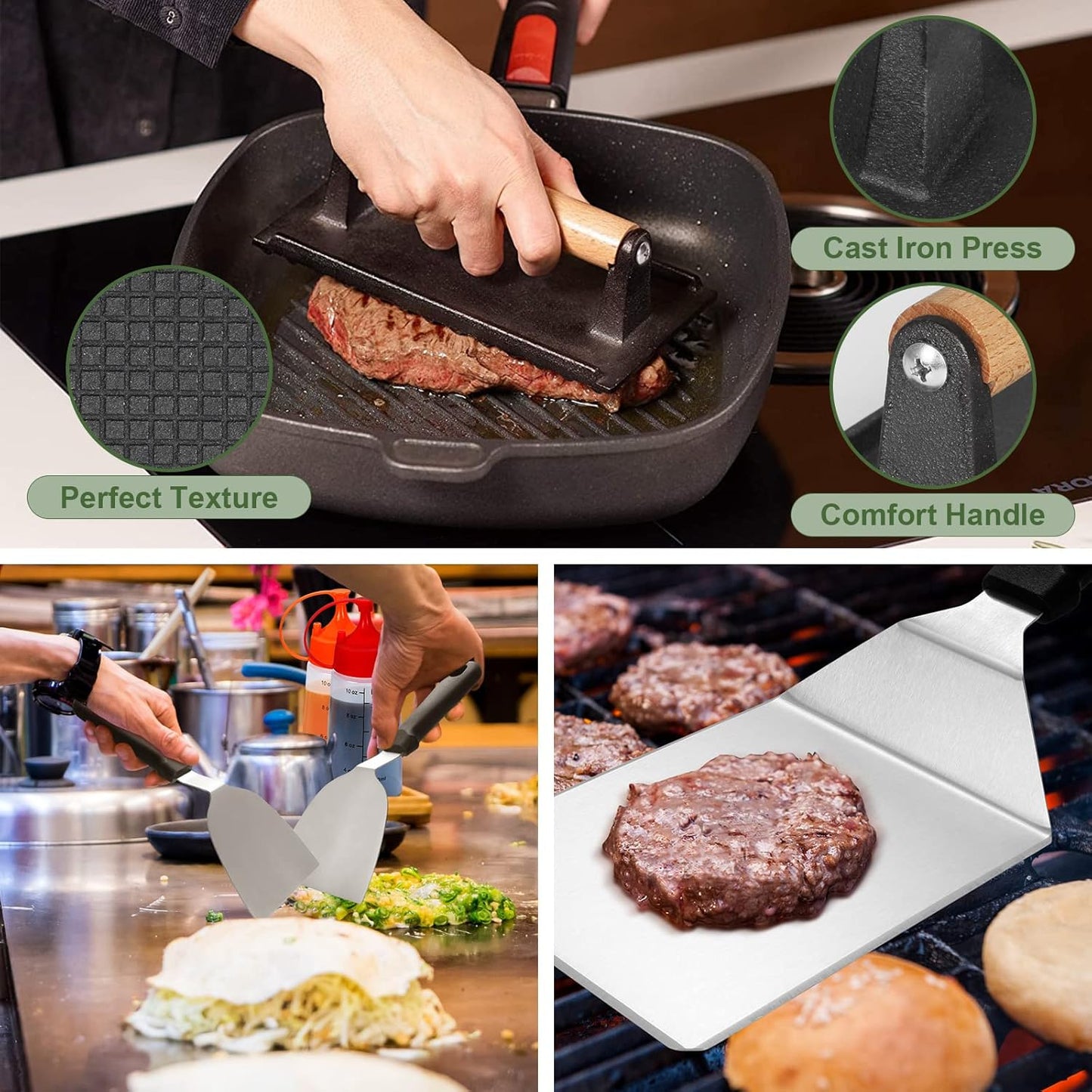 35PCS Griddle Accessories Kit, Flat Top Grill Accessories Set for Blackstone and Camp Chef, Grill Spatula Set with Enlarged Spatulas, Basting