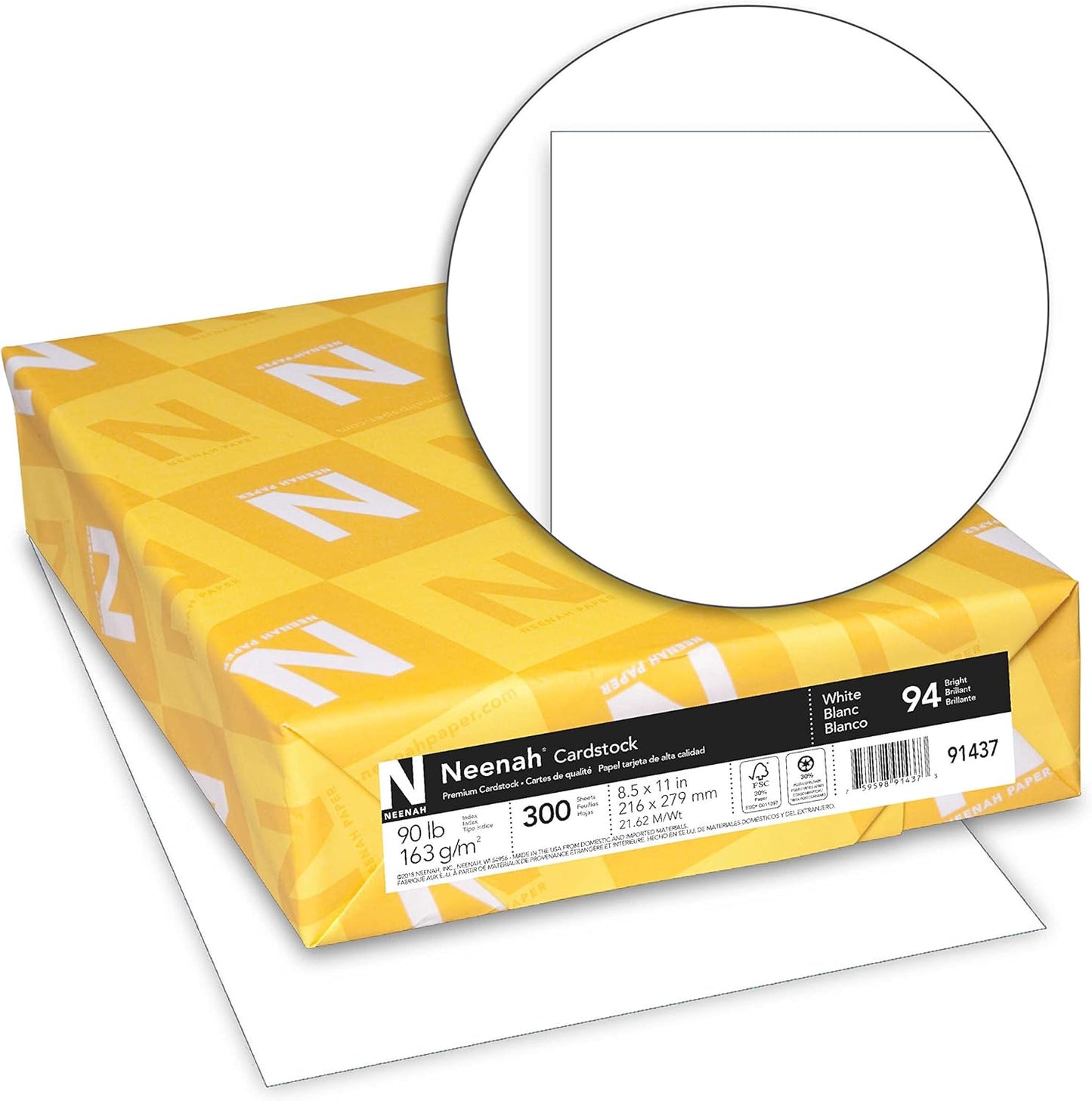Neenah Index Cardstock, 8.5" x 11", 90 lb./163 gsm, White, 300 Sheets, Lightweight, 94 Brightness - EXTRA SHEETS, MORE VALUE!