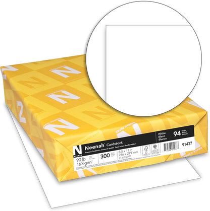 Neenah Index Cardstock, 8.5" x 11", 90 lb./163 gsm, White, 300 Sheets, Lightweight, 94 Brightness - EXTRA SHEETS, MORE VALUE!