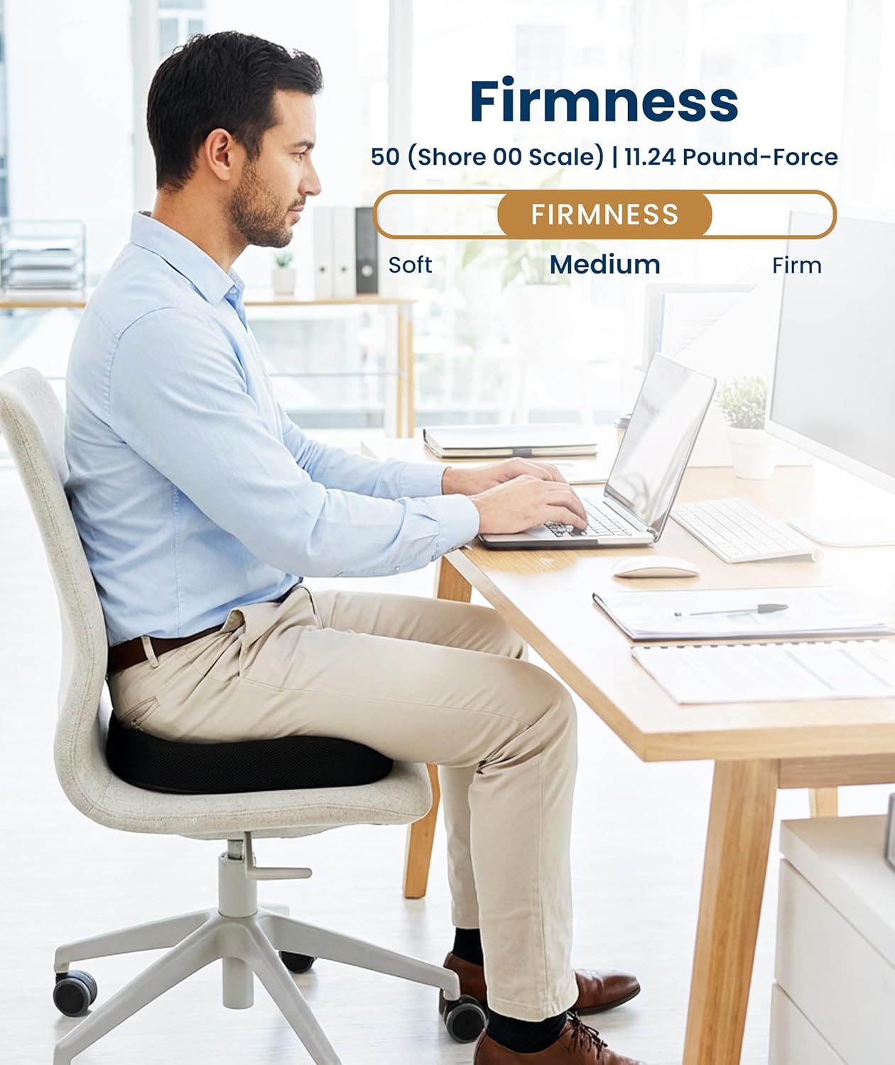 Everlasting Comfort Doctor Recommended Memory Foam Seat Cushion for Office Chairs & Car - Ergonomic Office Desk Accessories - Cushions for Tailbone