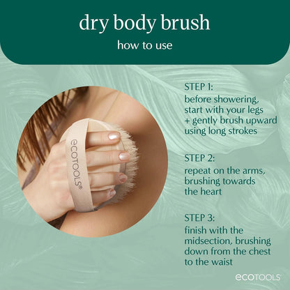 EcoTools Dry Body Brush, Cruelty-Free Bristles Exfoliate & Smooth Skin, Dry Brushing Removes Flaky Skin, May Help Improve Circulation &
