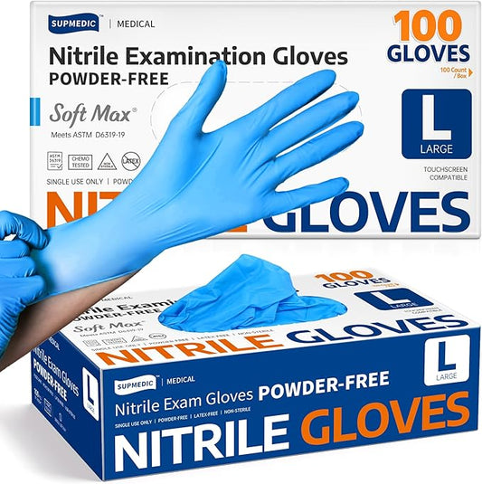 Supmedic Medical Soft Max Nitrile Exam Gloves, 100 Count Latex-Free Powder-Free Non-Sterile Food Safe Disposable Glove, Blue