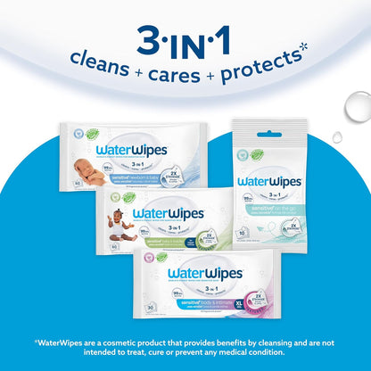 WaterWipes Sensitive+ Baby & Toddler Wipes, 3-In-1 Cleans, Cares, Protects, 99.9% Water, Textured Clean, Unscented &