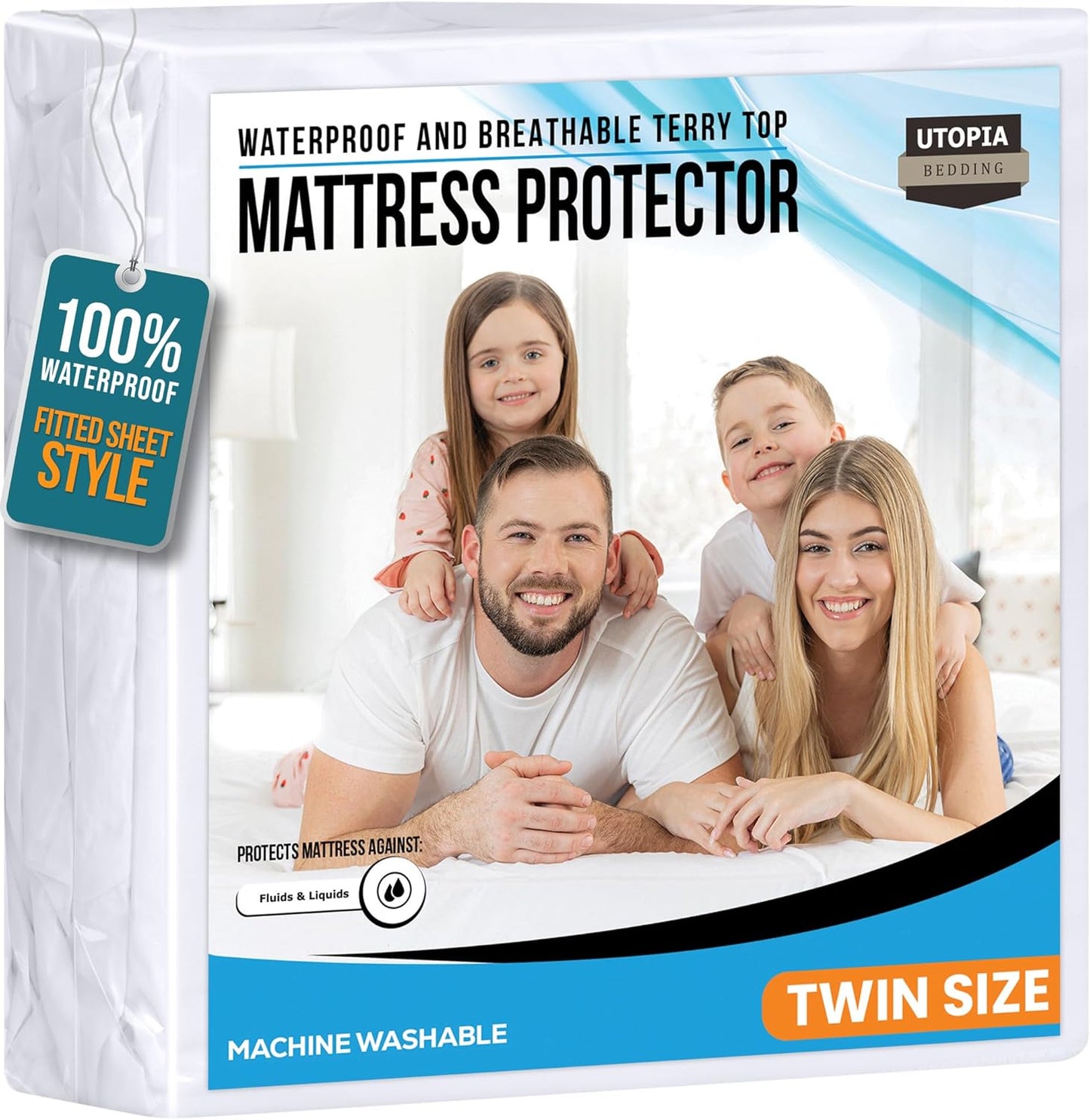 Twin Size Mattress Protector Waterproof, Premium 200 GSM Terry Mattress Cover, Soft & Breathable Bed