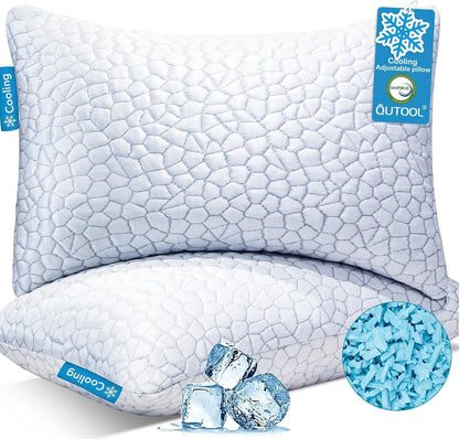 QUTOOL Cooling Pillow for Sleeping, CertiPUR-US Shredded Memory Foam Queen Pillows Set of