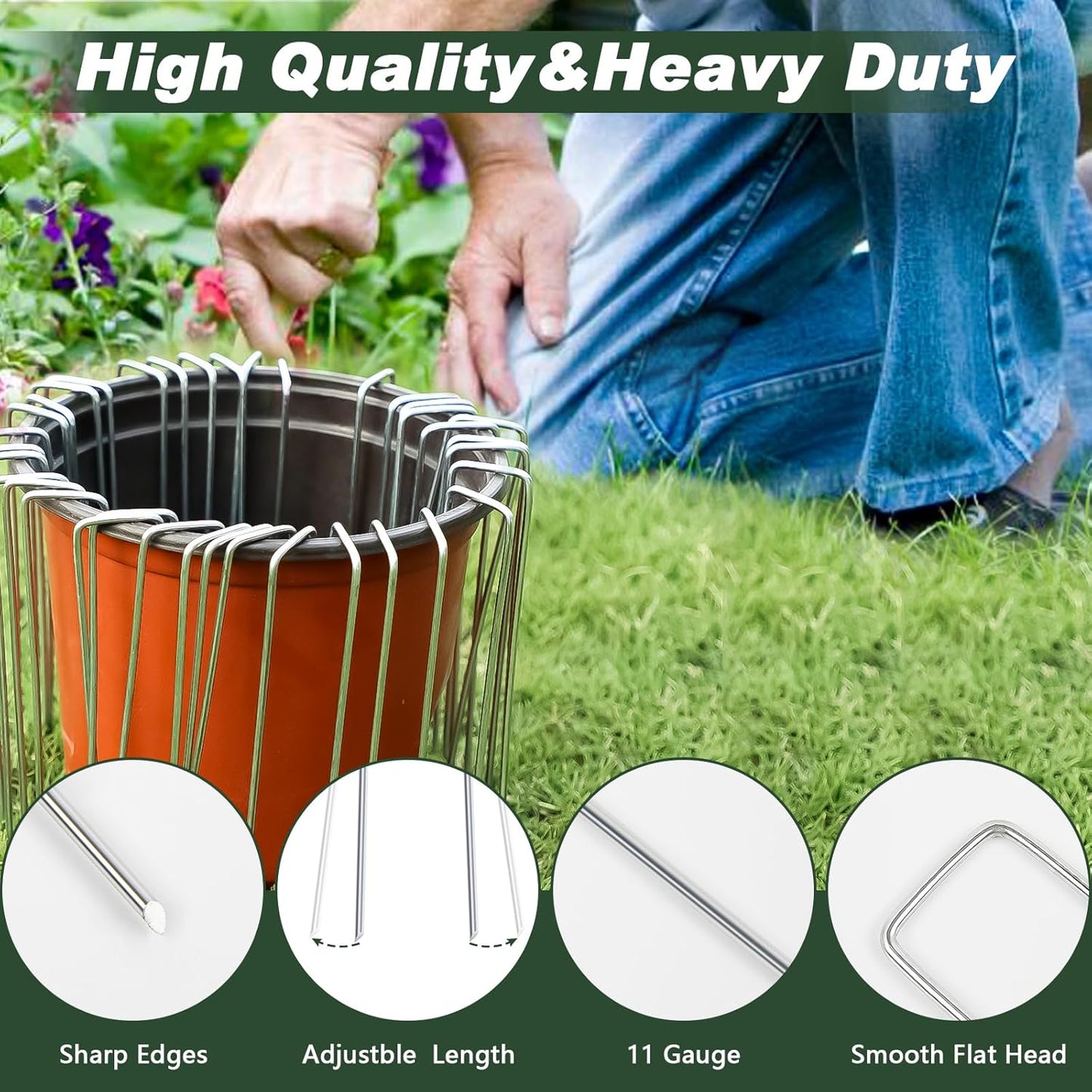 FEED GARDEN 6 Inch 50 Pack Hot-dip Galvanized Landscape Staples Plant Cover Spikes 11 Gauge Tent Stakes Garden Stakes Landscaping Fabric SOD Pins