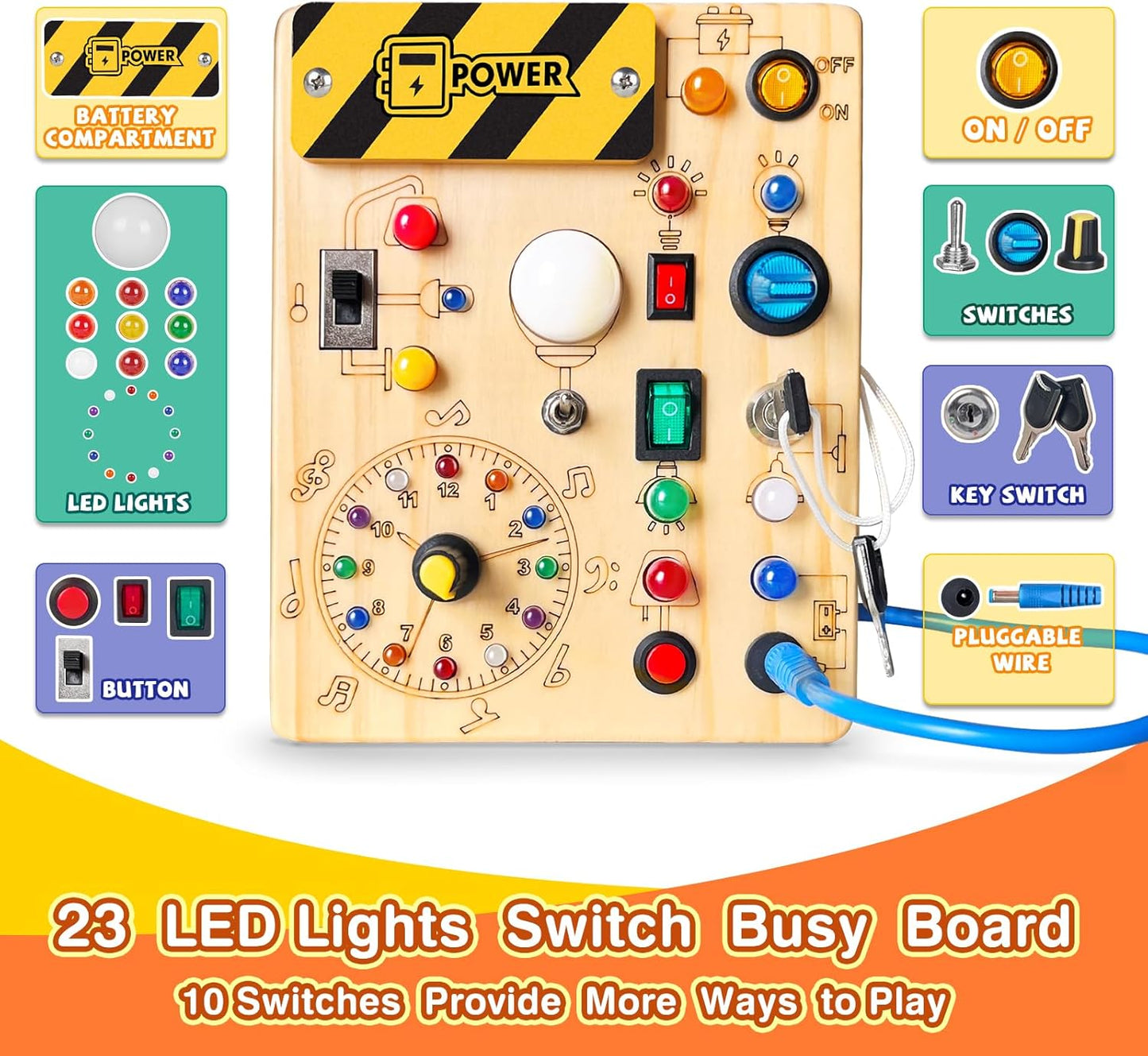 Grarain Busy Board for Toddlers - Montessori Educational Toy for 1-3 Year Old Boys & Girls, Travel-Friendly Sensory Learning