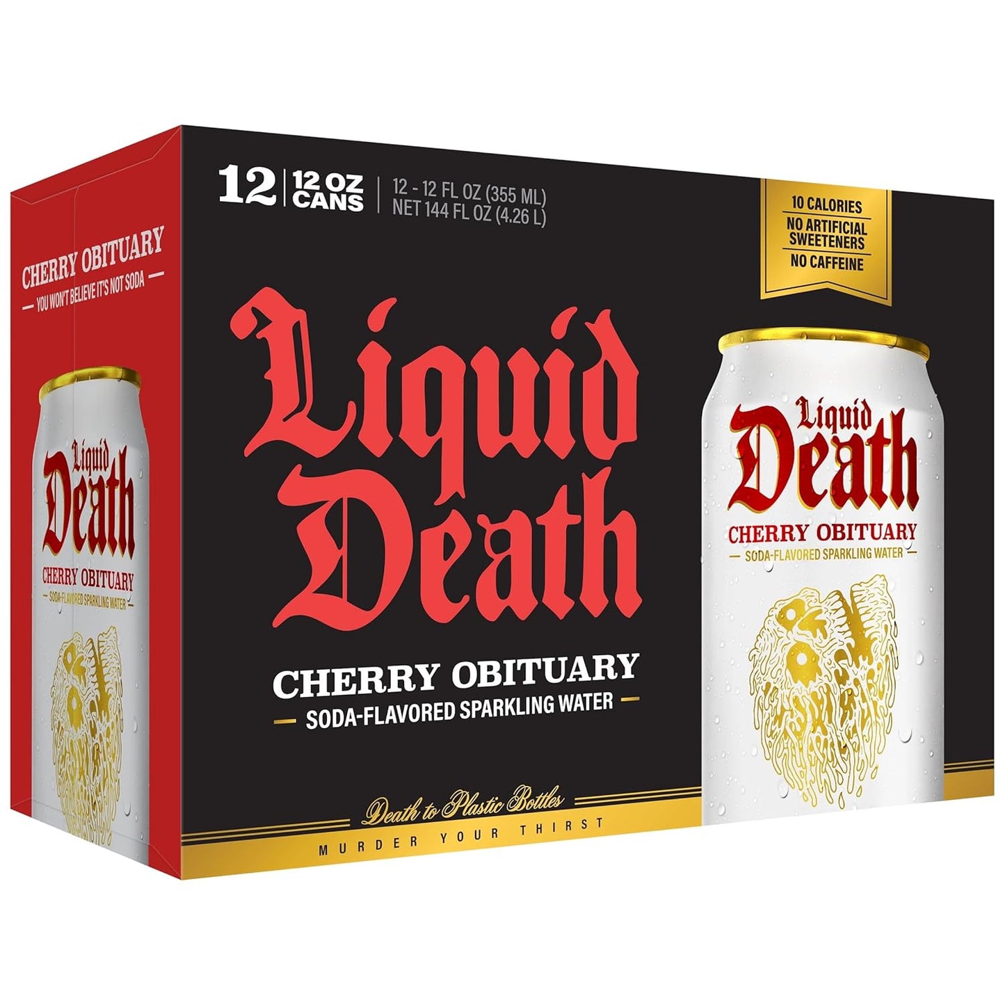 Liquid Death Soda-Flavored Sparkling Water - Cherry Obituary, Less Sugar*, Huge Flavor, No Caffeine, No Artificial Sweeteners, 12 Fl Oz (2)