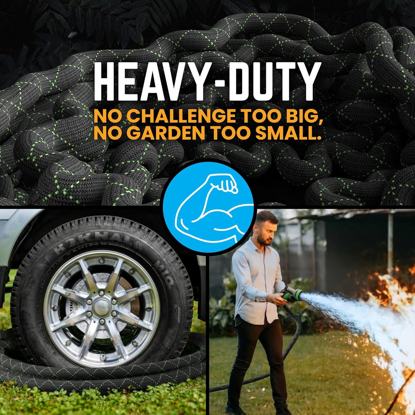 PowerFlow Garden Hose, NON-EXPANDABLE 25 Feet Premium Quality Stainless Steel Metal Water Hose with Durable Fabric Skin, Hose For