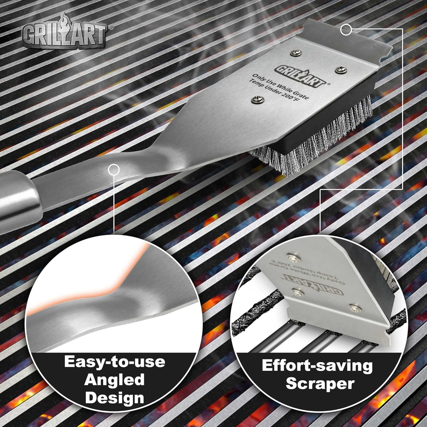 GRILLART Grill Brush and Scraper, Wire BBQ Grill Brush for Outdoor Grill, 16.5 Grill Cleaning Brush BBQ Grill