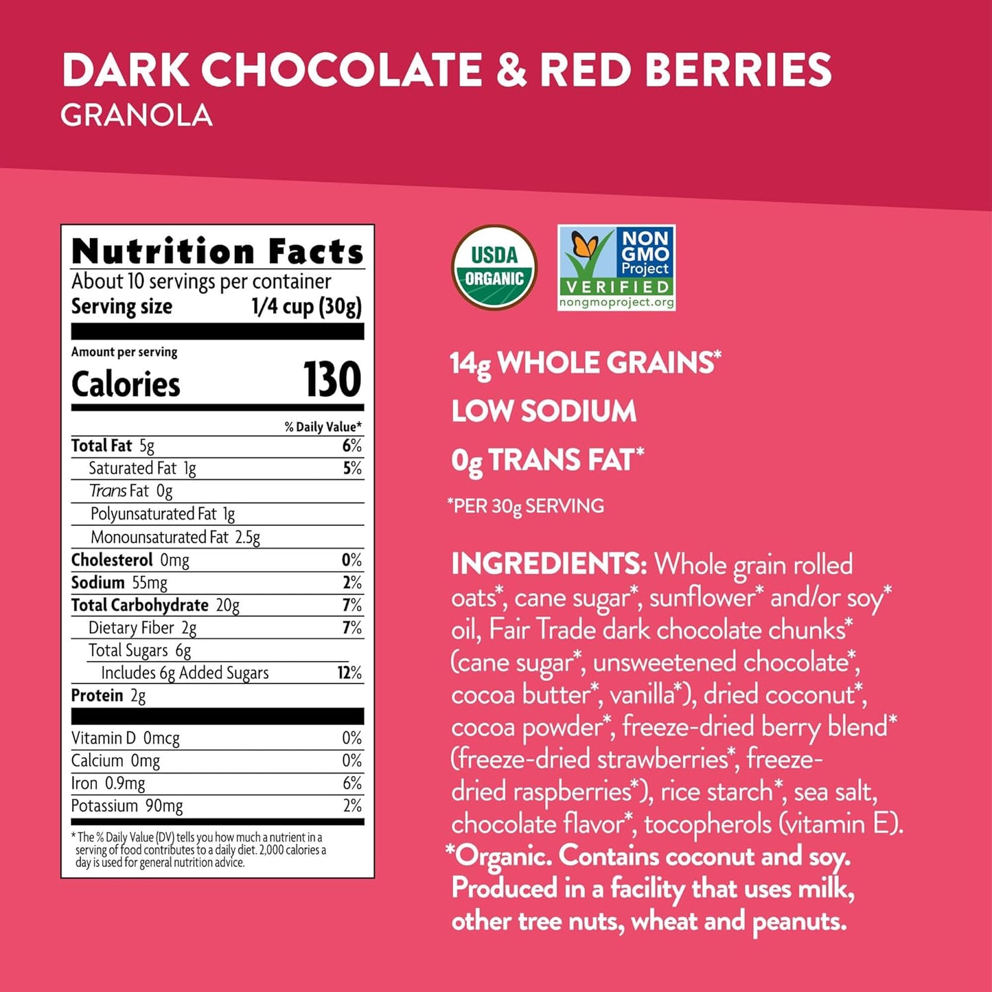 Love Crunch Organic Dark Chocolate & Red Berries Granola, 11.5 oz, Vegan, Non-GMO, Fair Trade, by Nature's Path