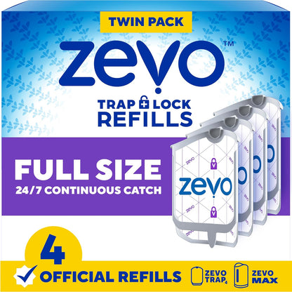 Zevo Flying Insect Trap Official Refill Cartridges - Fits Both Zevo Trap & MAX Indoor Fly Trap - Authentic Trap+Lock Technology to Catch