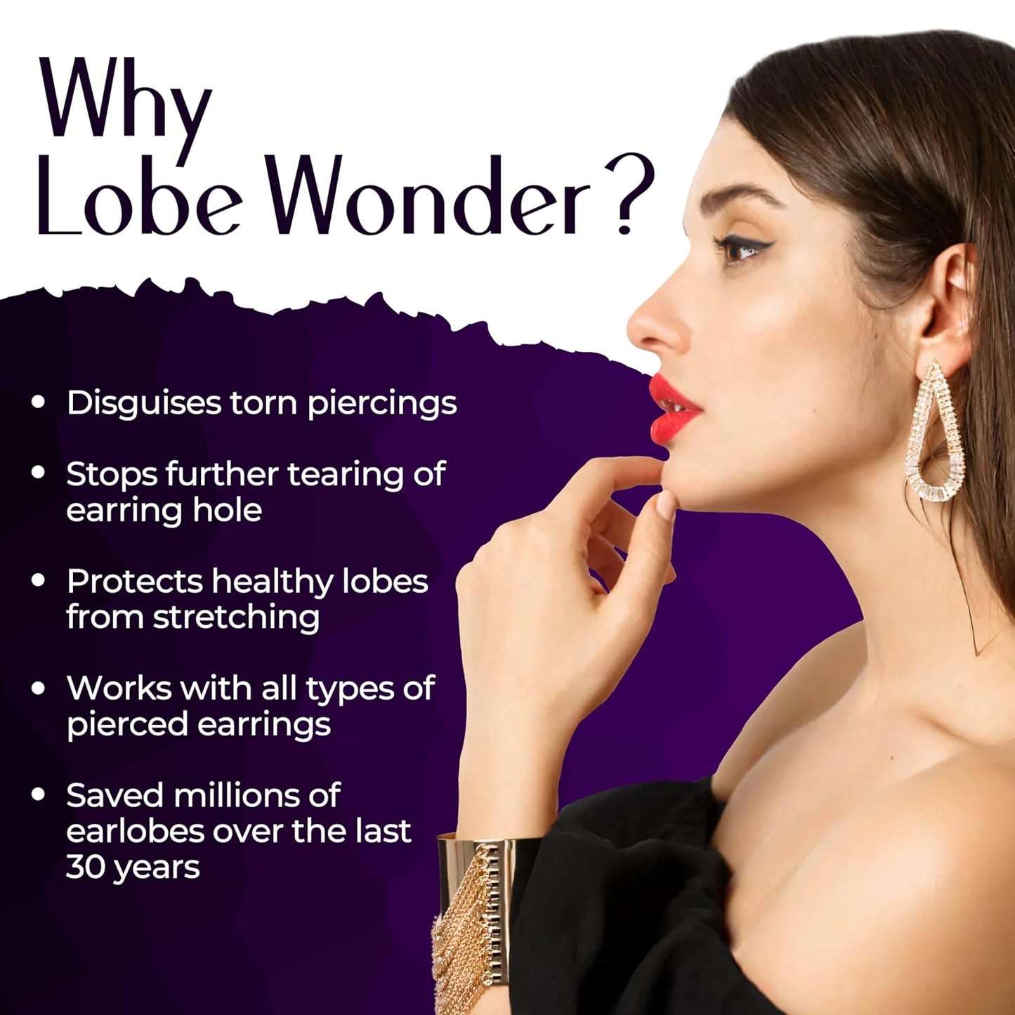 Lobe Wonder - The ORIGINAL Ear Lobe Support Patch for Pierced Ears - Eliminates the Look of Torn or Stretched Piercings - Protects Healthy Ear Lobes