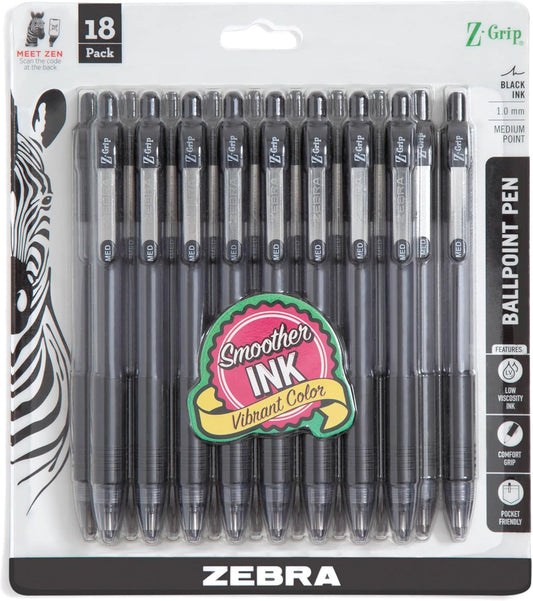 Zebra Pen Z-Grip Retractable Ballpoint Pen, Smooth-Flowing Black Ink, 1.0mm Medium Point, School & Office Supplies, Ideal for