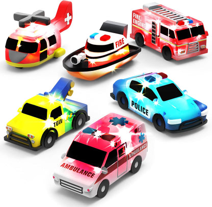 Tub Works Emergency Cars Light Up Bath Toys, 6 Pack, Water-Activated Light Up Toys Flash & Change Color, Soft, Squeezable Baby & Toddler Bath