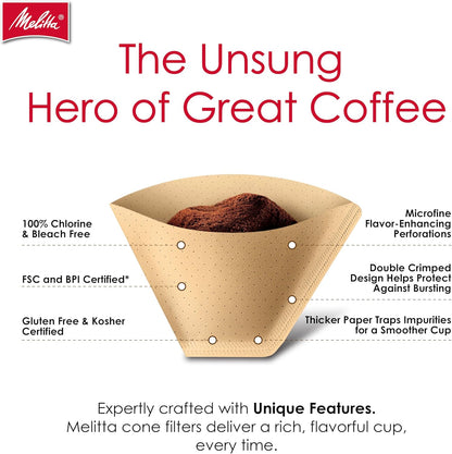 Melitta Cone Coffee Filters, Natural Brown, 100 Count (Pack Of 3), 300 Total Filters - Fits all 8-12 Cup Cone Coffee Makers and