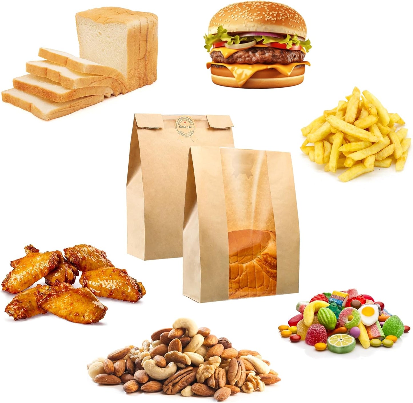 50 Pcs Bread Bags for Homemade Bread, Sourdough Paper With Window, 50% Thicker 13.7x8.2x3.7in A Large Bakery Bags Used for Storage Cookies &
