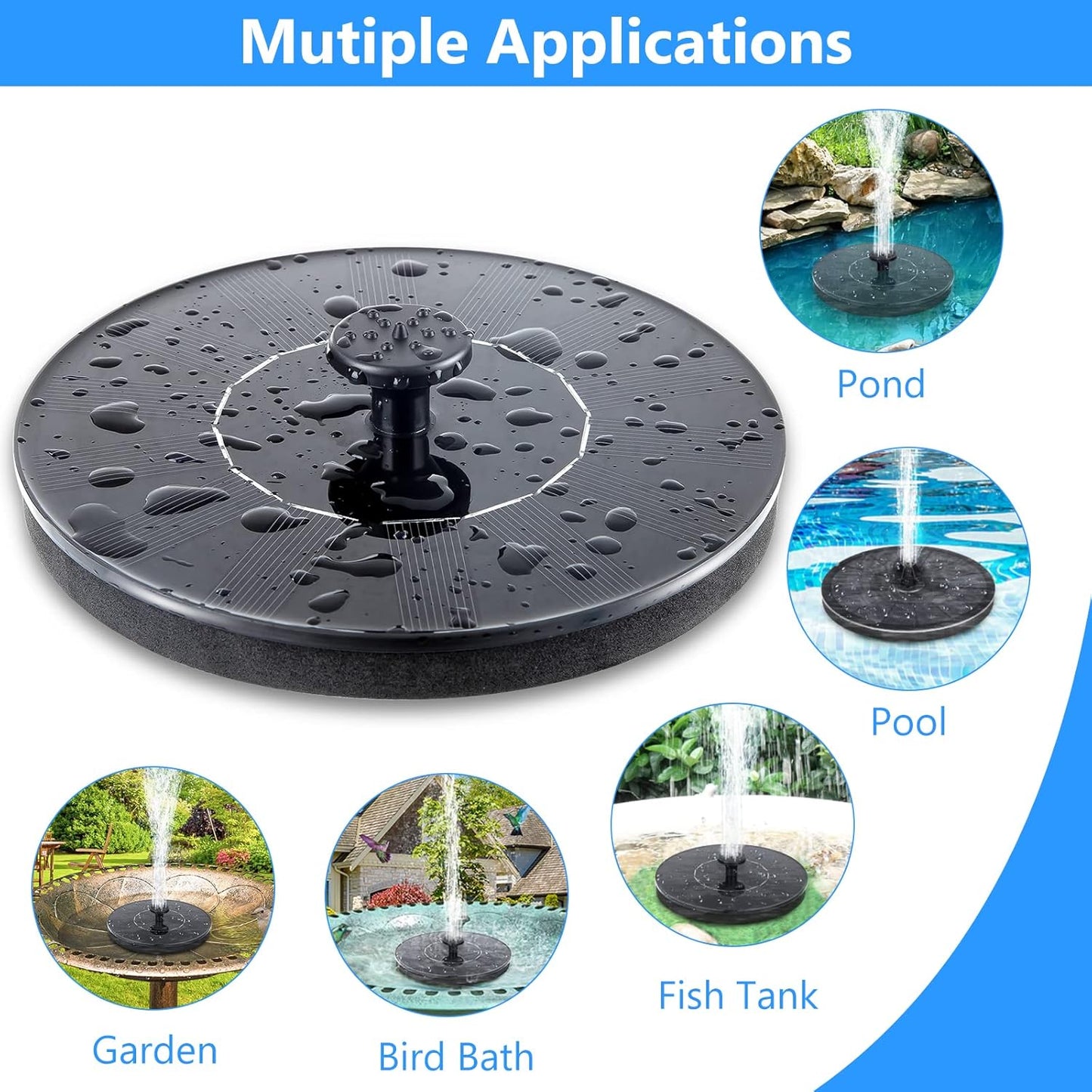Mademax Solar Bird Bath Fountains, Upgrade 1.4W Solar Fountain Pump with 6