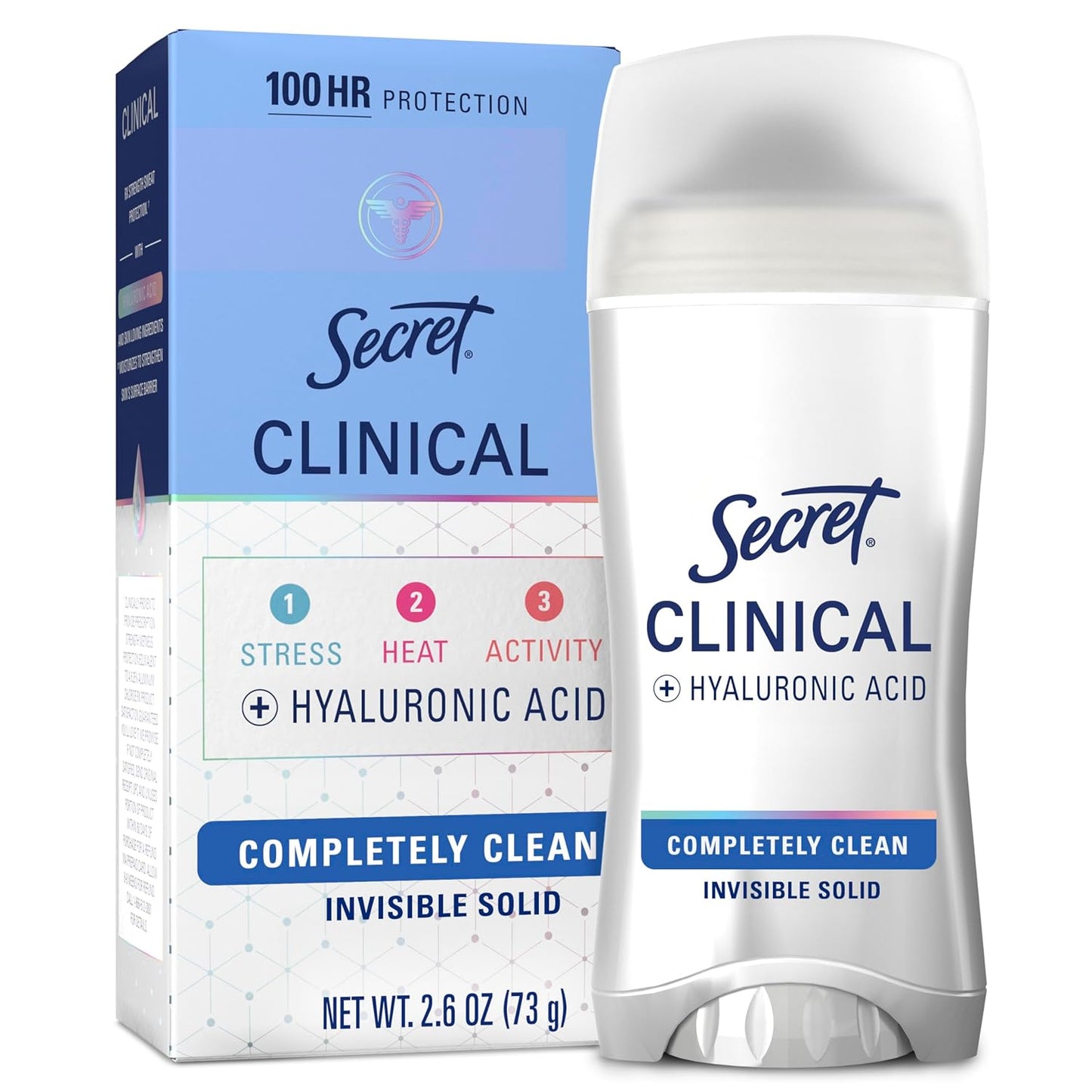 Secret Clinical Strength Antiperspirant Deodorant for Women, 100hr Sweat & Odor Protection, 3X Stress Protection with Hyaluronic Acid, PH