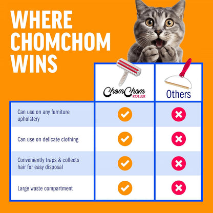 ChomChom Roller Pet Hair Remover Original Size Reusable Lint Roller for Cat & Dog Hair on Furniture, Couch, Carpet, Car, Rugs & Bedding