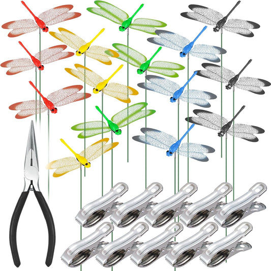 NiHome 15PCS Decorative Dragonflies with 10 Clips Decor for Garden, 9.8" Long Multicolor Waterproof Outdoor & Indoor