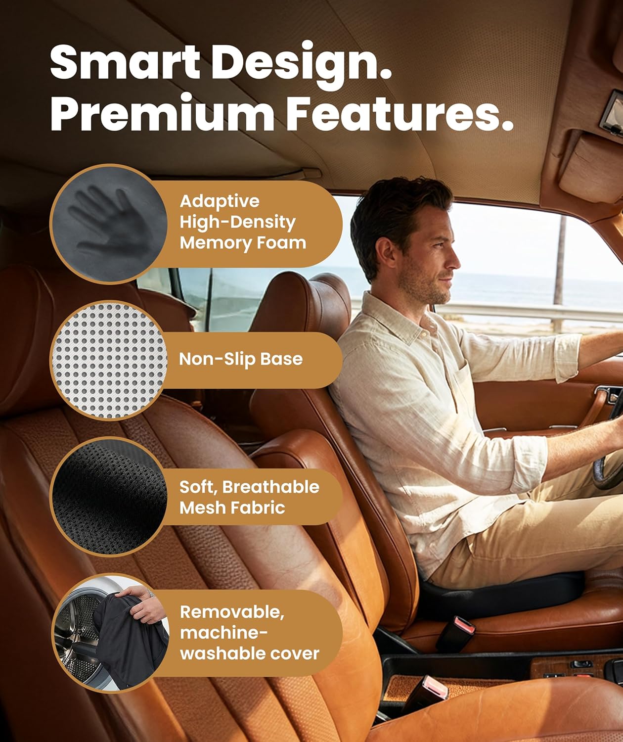 Everlasting Comfort Doctor Recommended Memory Foam Seat Cushion for Office Chairs & Car - Ergonomic Office Desk Accessories - Cushions for Tailbone