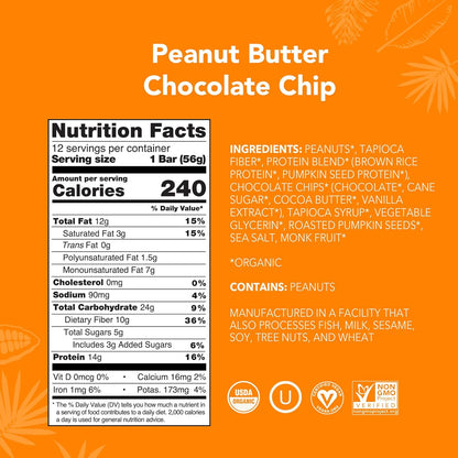ALOHA Organic Plant Based Protein Bars |Peanut Butter Chocolate Chip, 1.98 Oz (2), Vegan, Low Sugar, Gluten Free, Paleo, Low Carb