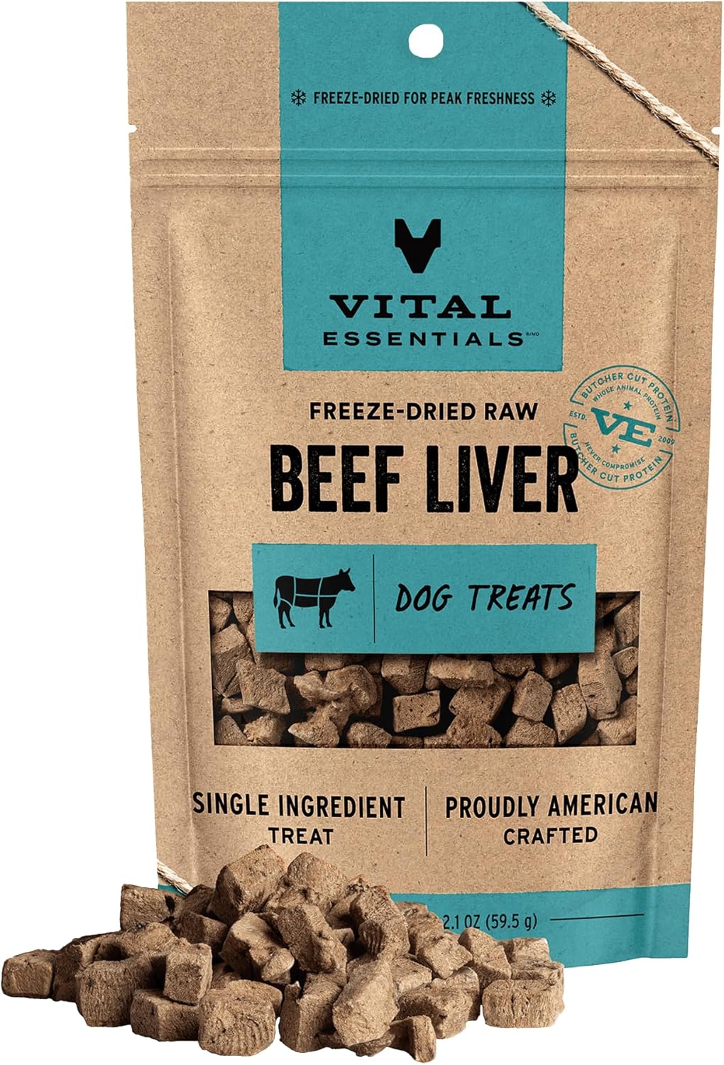 Vital Essentials Freeze Dried Dog Treats, Beef Liver, Single Ingredient, Premium Quality, Grain Free Training Treats for Dogs, 2.1 oz Bag