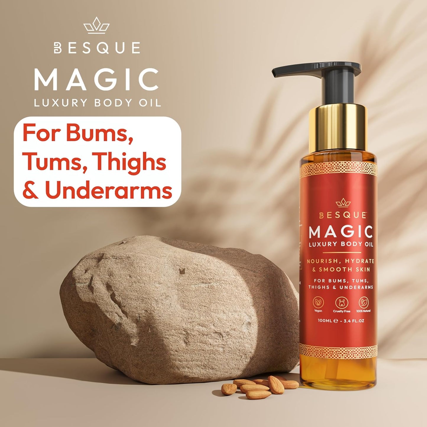 Besque Magic Body Oil, 3.4 FL OZ, After Shower Body Oil For Women, Hydrating Skin Care For Full Body That Plumps