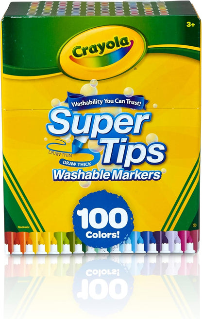 Crayola Super Tips Marker Set (100ct), Fine Point Washable Markers, Drawing Markers for Kids & Adults, Create Thick & Thin Lines, Art
